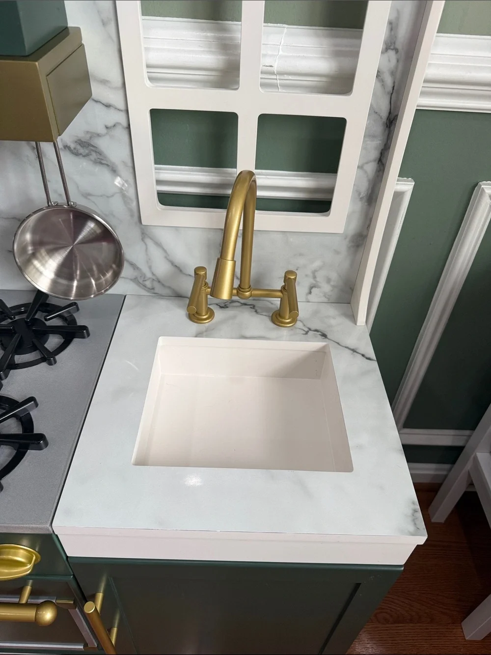 Pottery Barn Kids Green and Gold Play Kitchen